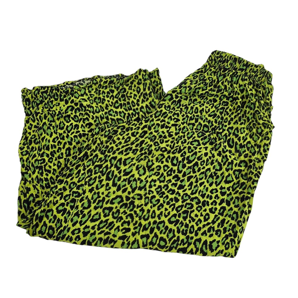 Swim By Cacique Wide Leg Pants Womens Green 14/16 Elastic Waist Leopard Beach